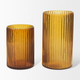 Dawn 8" Ribbed Amber Glass Vase from Mercana - Luna Furniture