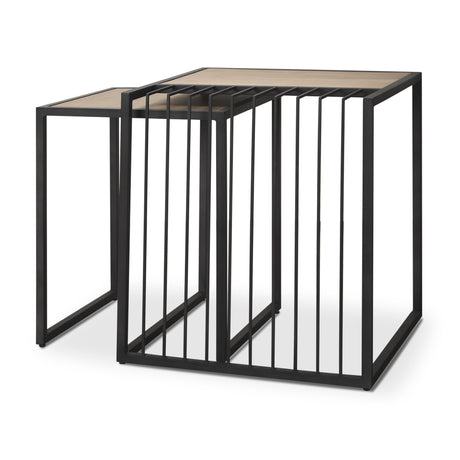 Miles Black Metal w/ Light Wood Nesting End/Side Table from Mercana - Luna Furniture