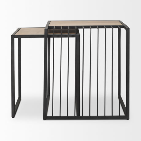 Miles Black Metal w/ Light Wood Nesting End/Side Table from Mercana - Luna Furniture