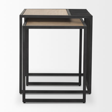 Miles Black Metal w/ Light Wood Nesting End/Side Table from Mercana - Luna Furniture