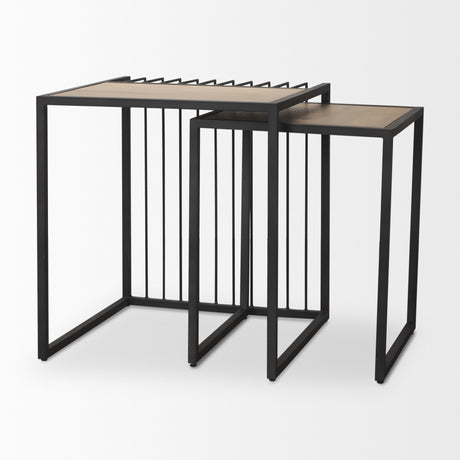 Miles Black Metal w/ Light Wood Nesting End/Side Table from Mercana - Luna Furniture