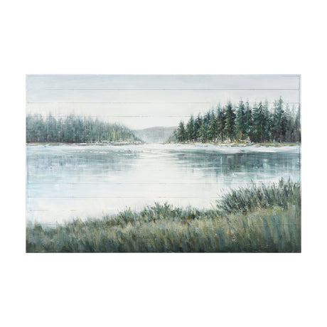 Mere Pond Lake 60x40 Hand Painted on Wood Oil Painting from Mercana - Luna Furniture