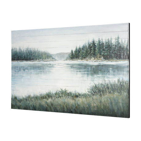 Mere Pond Lake 60x40 Hand Painted on Wood Oil Painting from Mercana - Luna Furniture