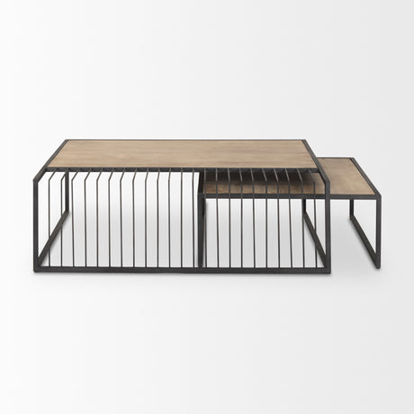 Miles Black Metal w/ Light Wood Nesting Coffee Table from Mercana - Luna Furniture