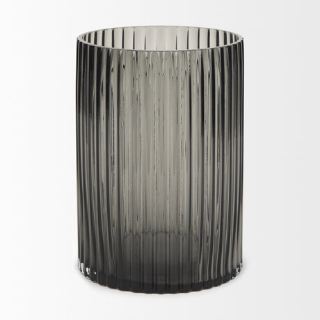 Dawn 8" Ribbed Smoke Gray Glass Vase from Mercana - Luna Furniture