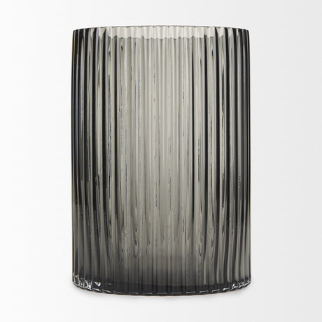 Dawn 8" Ribbed Smoke Gray Glass Vase from Mercana - Luna Furniture