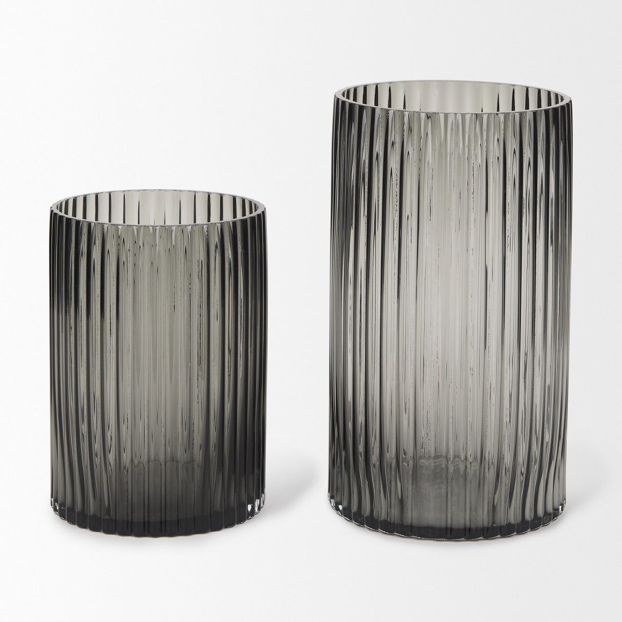 Dawn 8" Ribbed Smoke Gray Glass Vase from Mercana - Luna Furniture