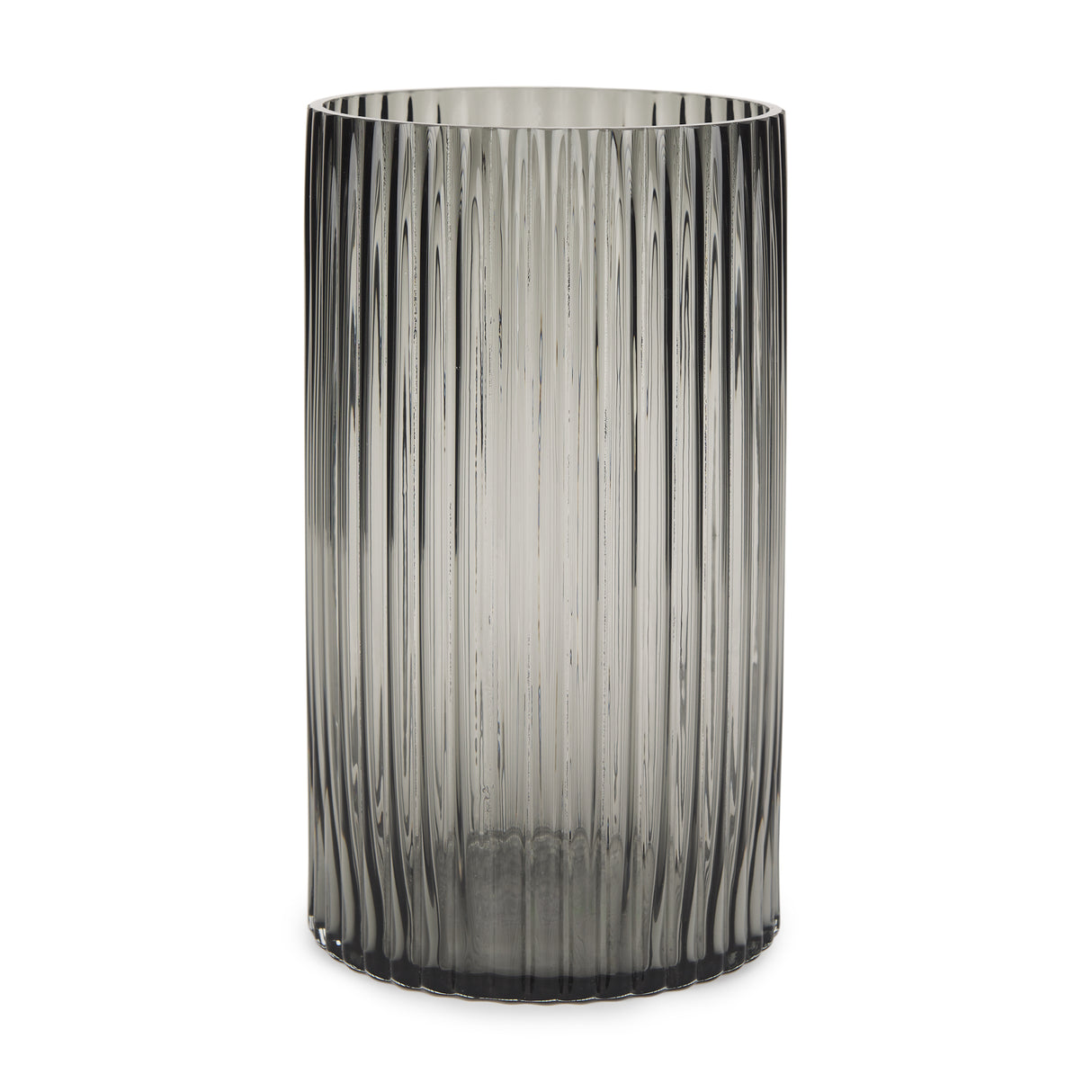 Dawn 11.4" Ribbed Smoke Gray Glass Vase from Mercana - Luna Furniture