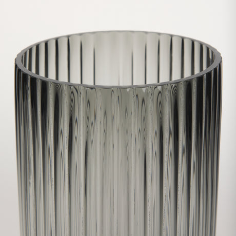 Dawn 11.4" Ribbed Smoke Gray Glass Vase from Mercana - Luna Furniture
