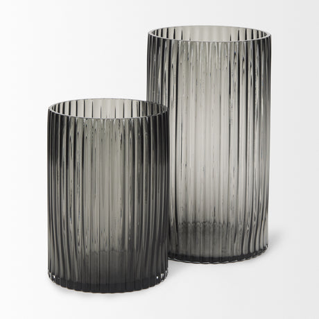 Dawn 11.4" Ribbed Smoke Gray Glass Vase from Mercana - Luna Furniture