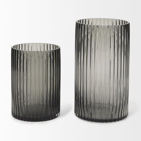 Dawn 11.4" Ribbed Smoke Gray Glass Vase from Mercana - Luna Furniture