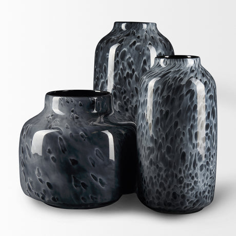 Masai Small Black Mottled Glass Vase from Mercana - Luna Furniture