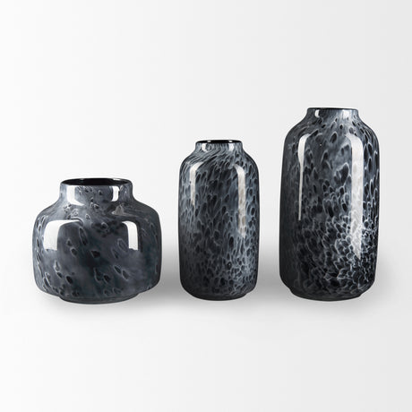 Masai Large Black Mottled Glass Vase from Mercana - Luna Furniture