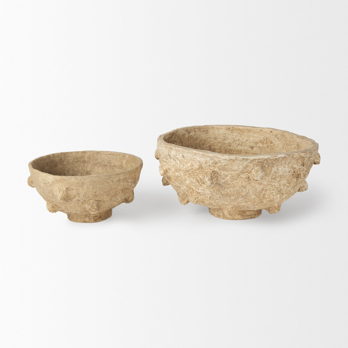Sonam Set of 2 Beige Paper Mache Spiked Bowls from Mercana - Luna Furniture