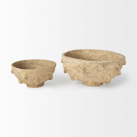 Sonam Set of 2 Beige Paper Mache Spiked Bowls from Mercana - Luna Furniture