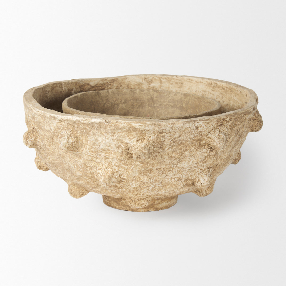 Sonam Set of 2 Beige Paper Mache Spiked Bowls from Mercana - Luna Furniture
