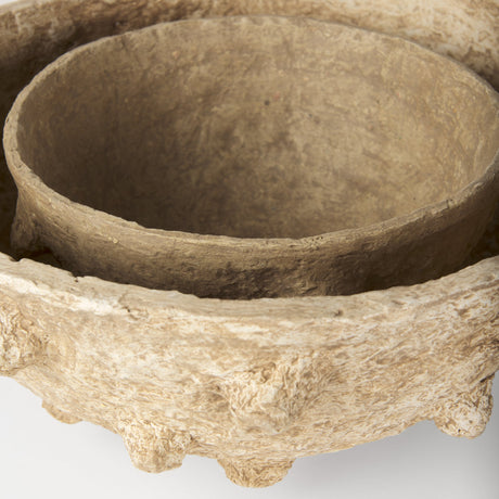 Sonam Set of 2 Beige Paper Mache Spiked Bowls from Mercana - Luna Furniture