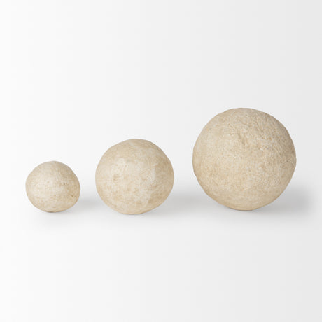 Sunita Set of 3 Beige Paper Mache Orbs from Mercana - Luna Furniture