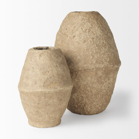 Rundal Small Beige Paper Mache Vase from Mercana - Luna Furniture