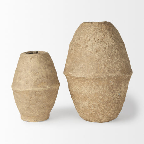 Rundal Small Beige Paper Mache Vase from Mercana - Luna Furniture