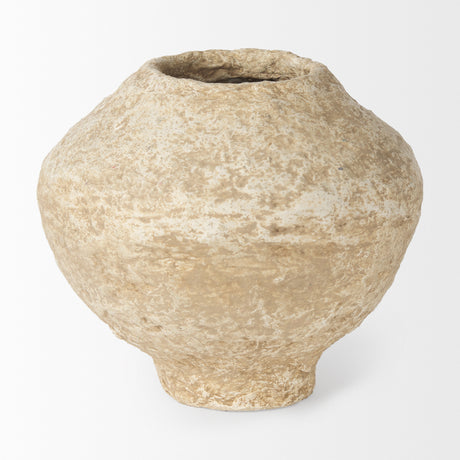 Ritu Small Beige Paper Mache Pot Vase from Mercana - Luna Furniture