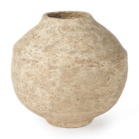 Ritu Large Beige Paper Mache Pot Vase from Mercana - Luna Furniture
