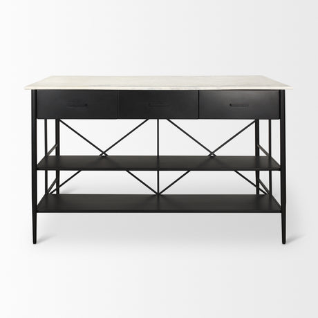 Amika White Marble Top Black Metal Base Kitchen Island from Mercana - Luna Furniture
