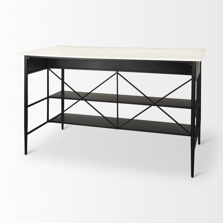 Amika White Marble Top Black Metal Base Kitchen Island from Mercana - Luna Furniture