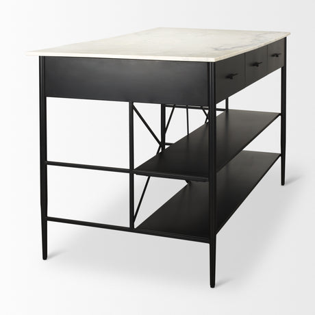 Amika White Marble Top Black Metal Base Kitchen Island from Mercana - Luna Furniture