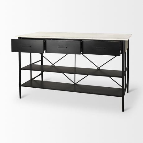 Amika White Marble Top Black Metal Base Kitchen Island from Mercana - Luna Furniture
