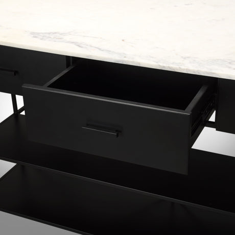 Amika White Marble Top Black Metal Base Kitchen Island from Mercana - Luna Furniture