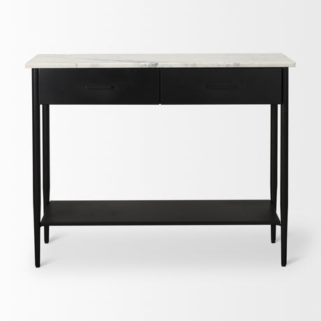 Amika White Marble Top Black Metal Base Console Table from Mercana - Luna Furniture