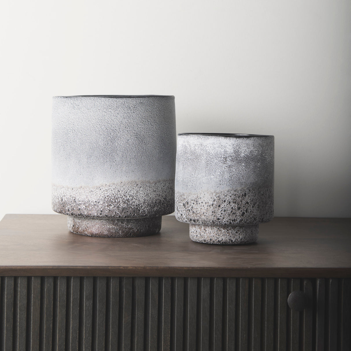 Squally 8.0L x 8.0W x 8.6H Black/Brown Glass Ombre Textured Vase from Mercana - Luna Furniture