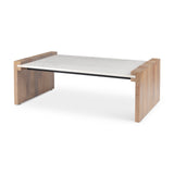 Athens 48.0L x 28.0W x 16.0H Light Brown Wood and White Marble Coffee Table from Mercana - Luna Furniture