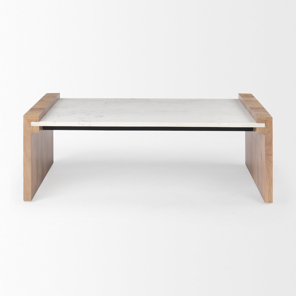 Athens 48.0L x 28.0W x 16.0H Light Brown Wood and White Marble Coffee Table from Mercana - Luna Furniture