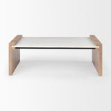 Athens 48.0L x 28.0W x 16.0H Light Brown Wood and White Marble Coffee Table from Mercana - Luna Furniture