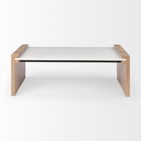 Athens 48.0L x 28.0W x 16.0H Light Brown Wood and White Marble Coffee Table from Mercana - Luna Furniture