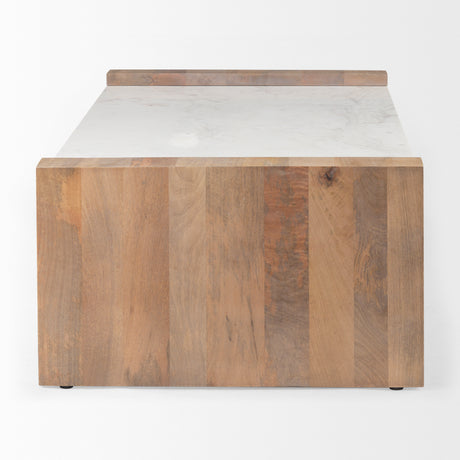 Athens 48.0L x 28.0W x 16.0H Light Brown Wood and White Marble Coffee Table from Mercana - Luna Furniture