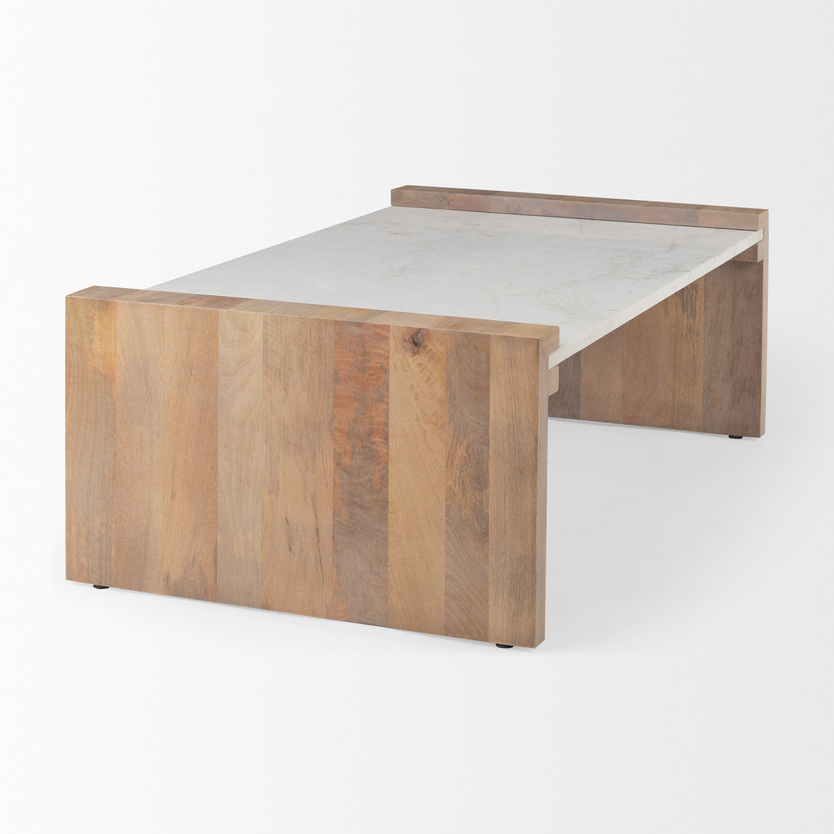 Athens 48.0L x 28.0W x 16.0H Light Brown Wood and White Marble Coffee Table from Mercana - Luna Furniture