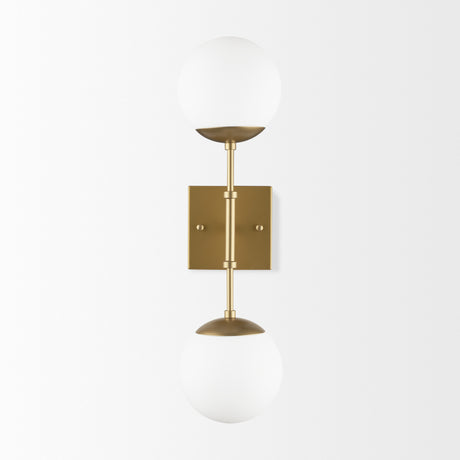 Edie Brushed Gold Metal w/ Frosted Glass Globes 2-Light Wall Sconce from Mercana - Luna Furniture