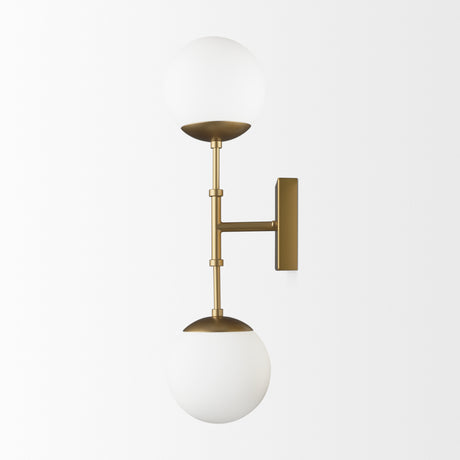 Edie Brushed Gold Metal w/ Frosted Glass Globes 2-Light Wall Sconce from Mercana - Luna Furniture