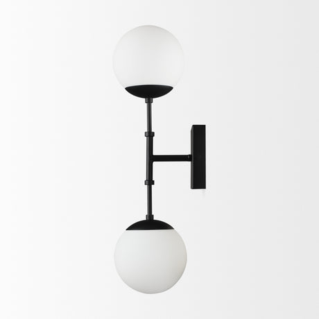 Edie Matte Black Metal w/ Frosted Glass Globes 2-Light Wall Sconce from Mercana - Luna Furniture