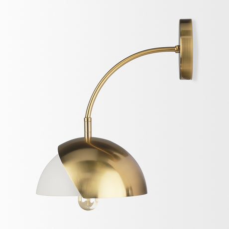 Cybill Brushed Brass w/ White Metal Shade 1-Light Wall Sconce from Mercana - Luna Furniture