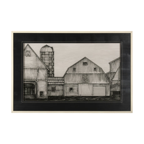 Barn Buildings I by CV a Hand Embellished Textured Framed Art Print Matted under Glass from Mercana - Luna Furniture