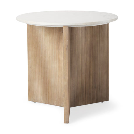 Enzo Marble Tabletop w/ Fluted Light Wood Base Foyer Accent Table from Mercana - Luna Furniture