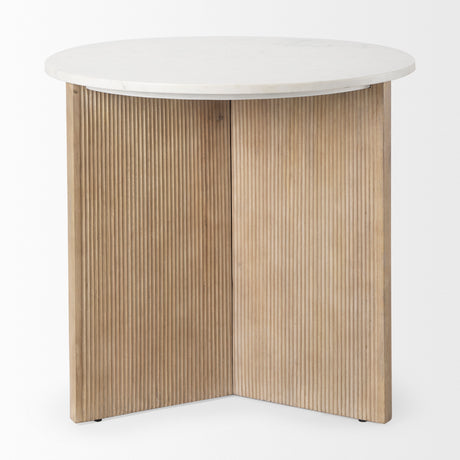 Enzo Marble Tabletop w/ Fluted Light Wood Base Foyer Accent Table from Mercana - Luna Furniture