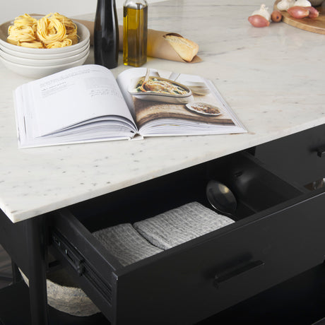 Amika White Marble Top Black Metal Base Kitchen Island from Mercana - Luna Furniture