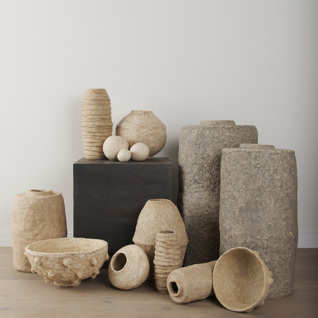 Rundal Small Beige Paper Mache Vase from Mercana - Luna Furniture