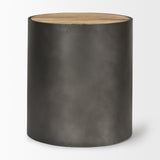 Eclipse Gunmetal Gray Drum Base w/ Brown Wood Top End/Side Table from Mercana - Luna Furniture