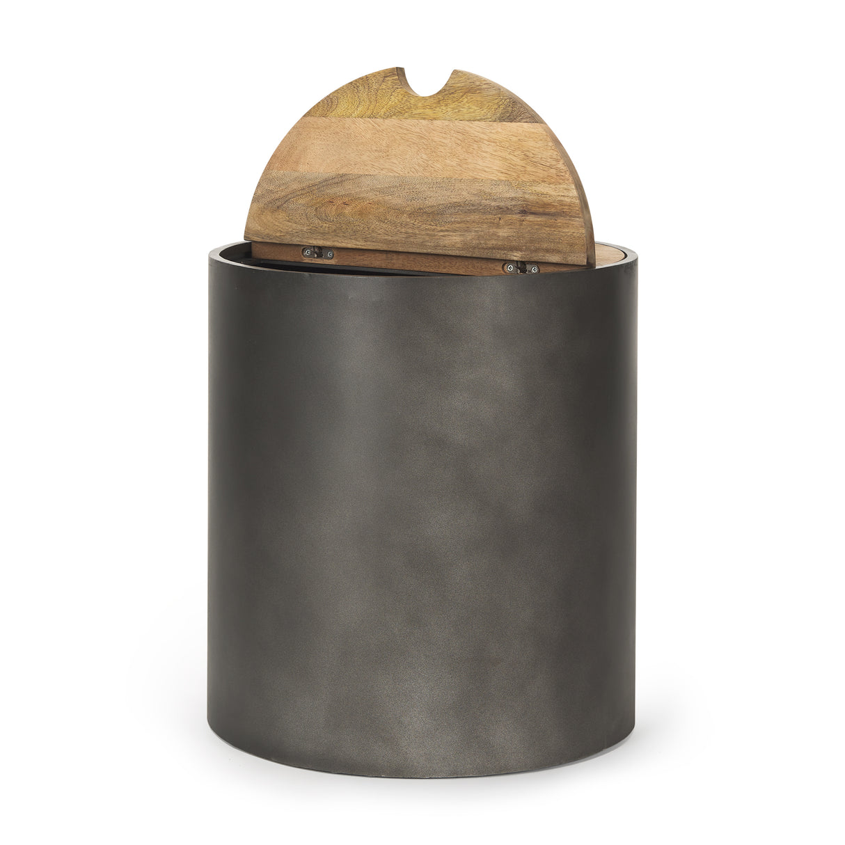 Eclipse Gunmetal Gray Drum Base w/ Brown Wood Top End/Side Table from Mercana - Luna Furniture